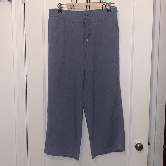 Athleta Farallon Heathered blue crop wide leg soft casual pants with drawstring - Picture 2 of 8